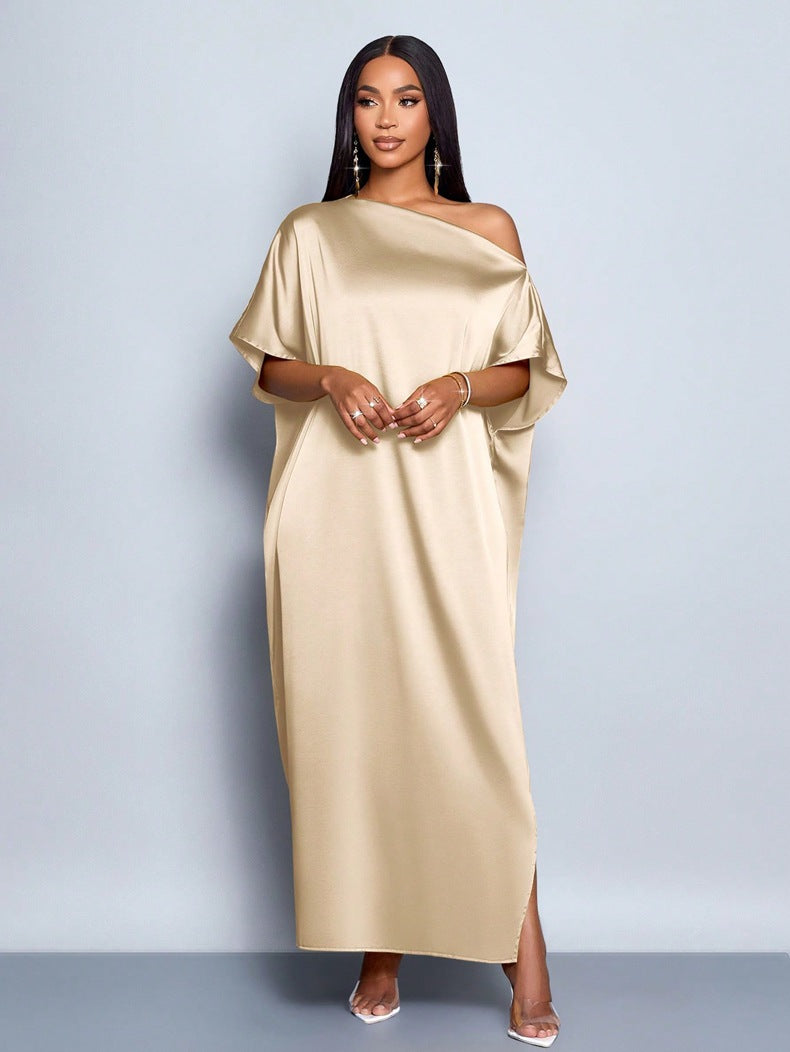 Women autumn satin yellow maxi dress