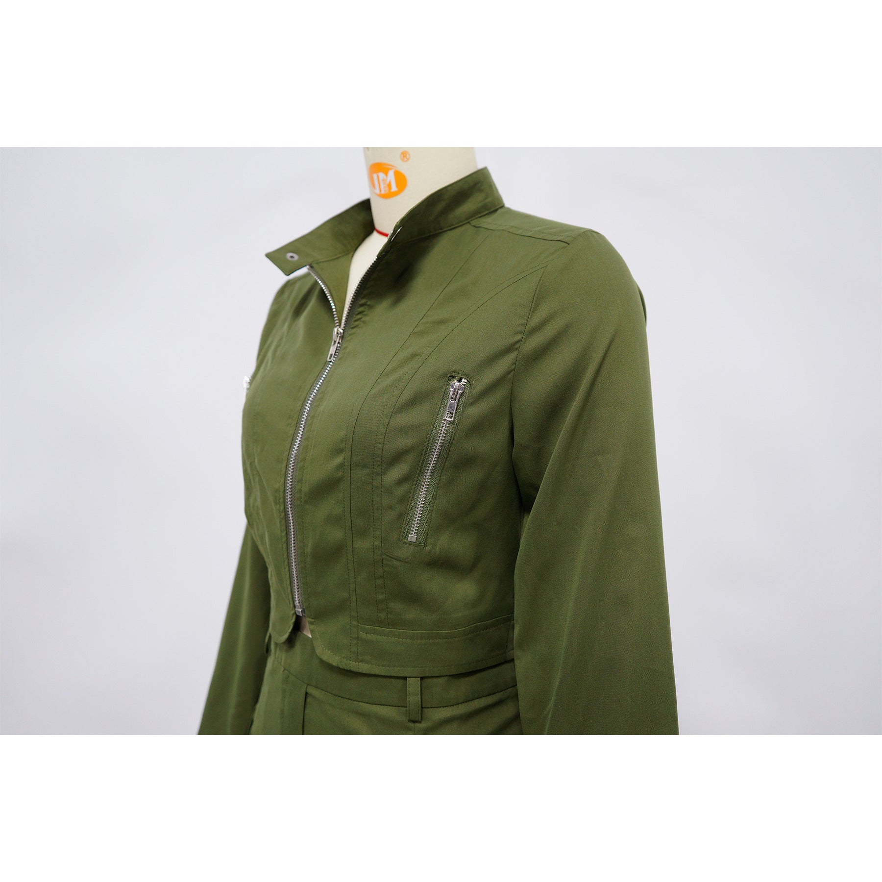 Women's Long Sleeve Zipper Top Sexy Short Skirt Two-Piece Set 18