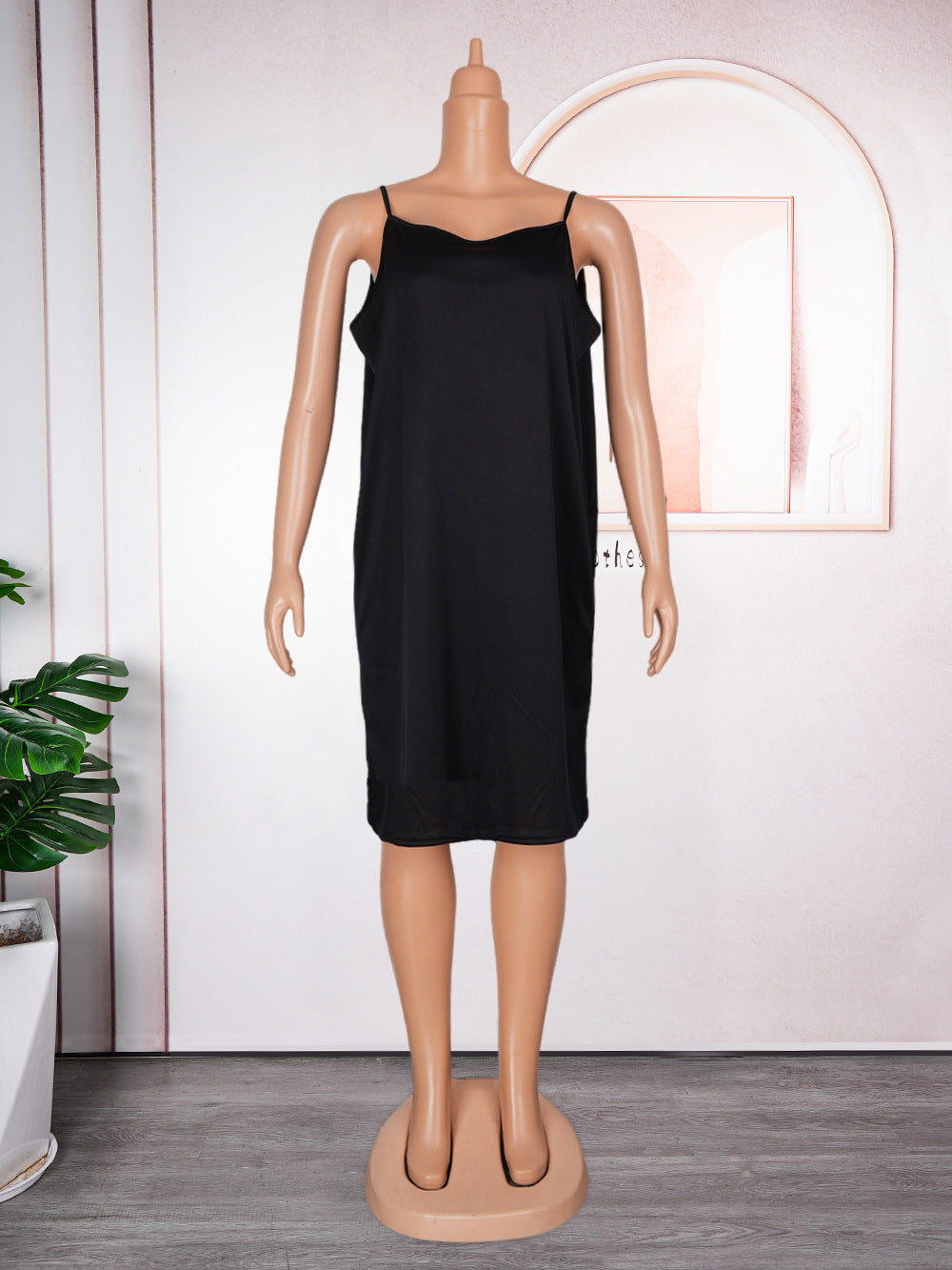 African Plus Size Women's Shiny Mesh Dress Strap Solid Basic Dress Two Piece Set 11