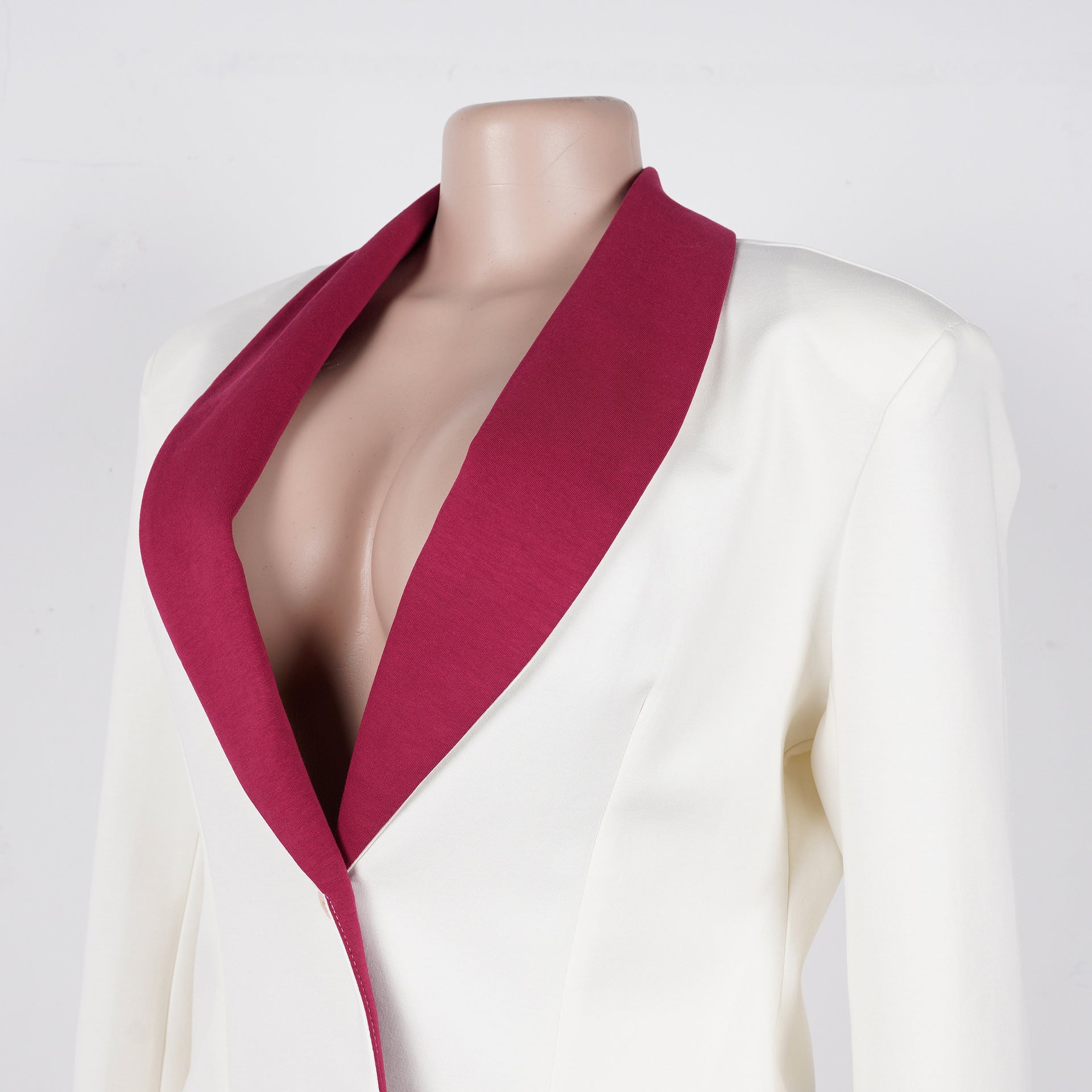 Women's Elegant Career Color-Blocking Turndown Collar Casual Suit Two-Piece Set 30