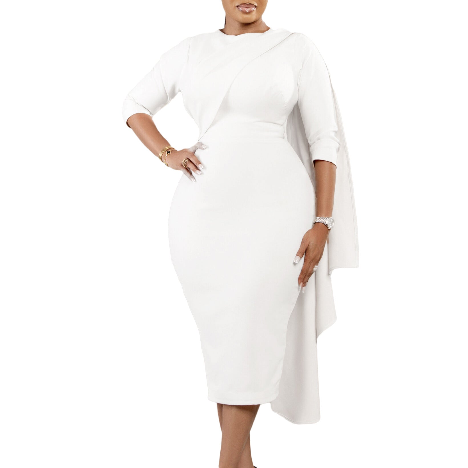Women Solid Long Sleeve Midi Dress 8