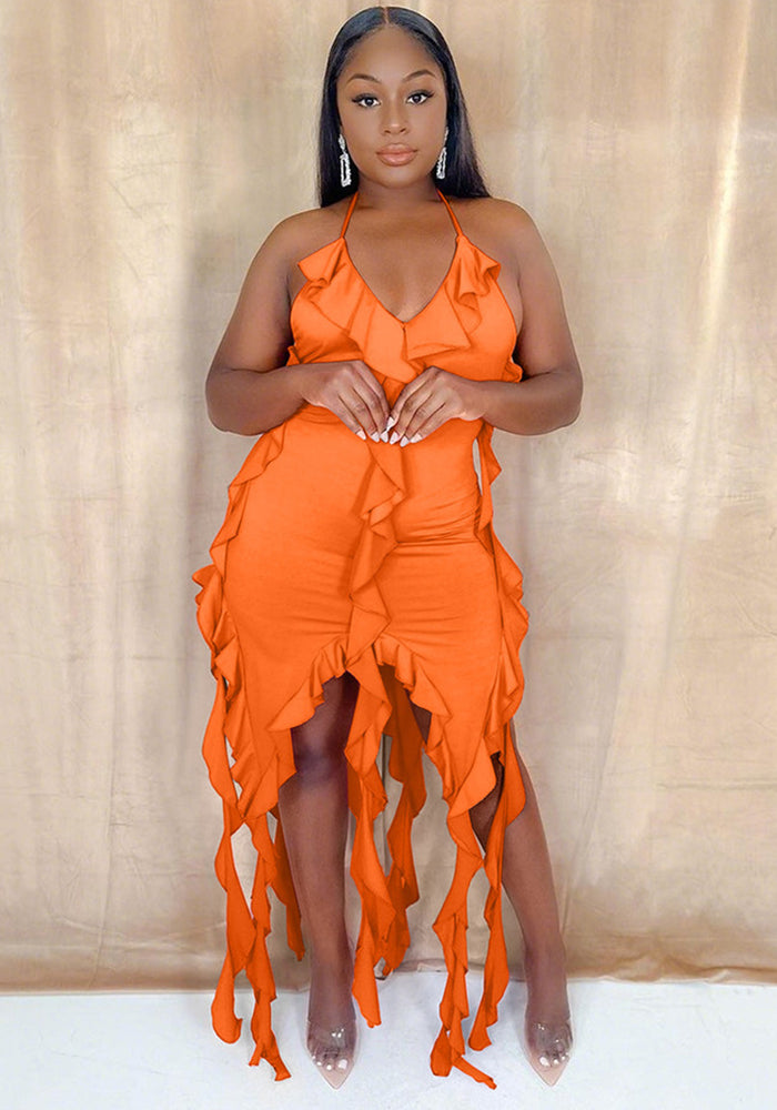 Women Sexy Ruffle Edge Tassel Dress