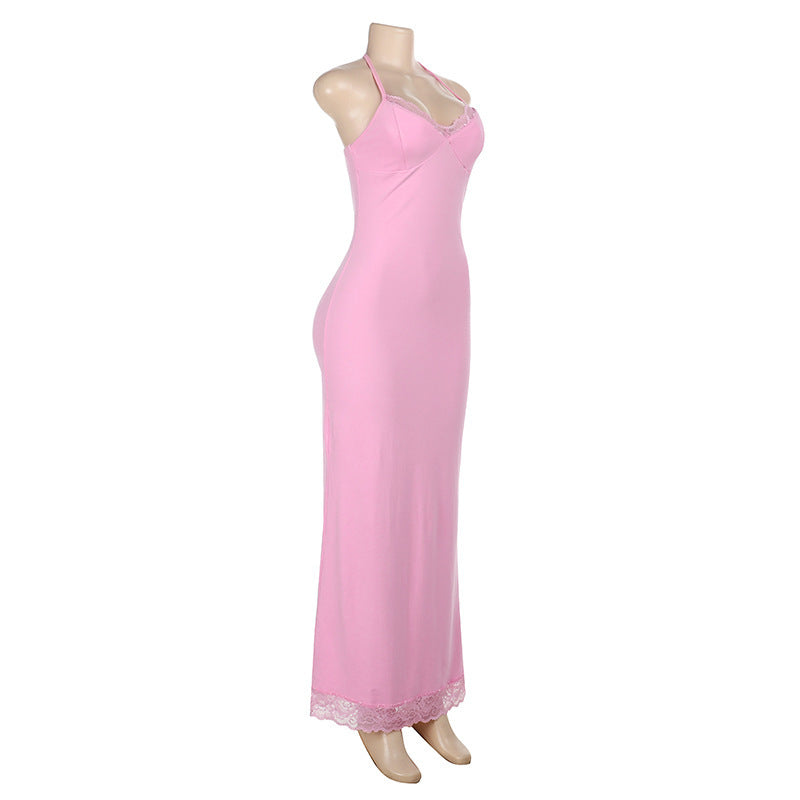 Women Summer Solid Casual Backless Suspender Dress 12