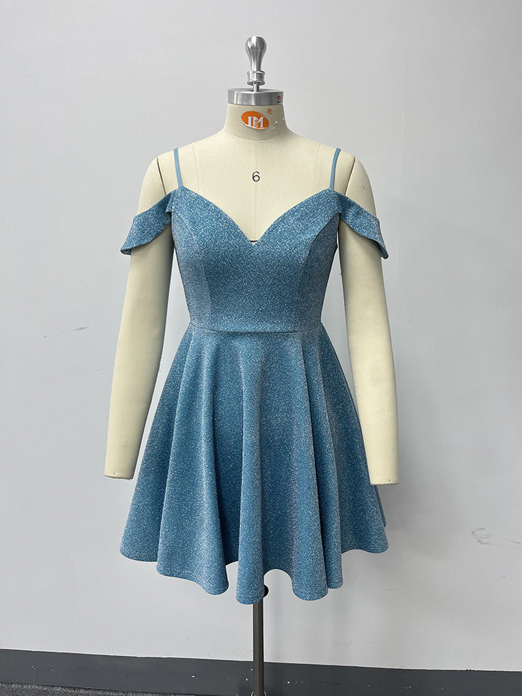 Shiny Off-Shoulder Sexy Straps V-Neck Party Cocktail Dress 9