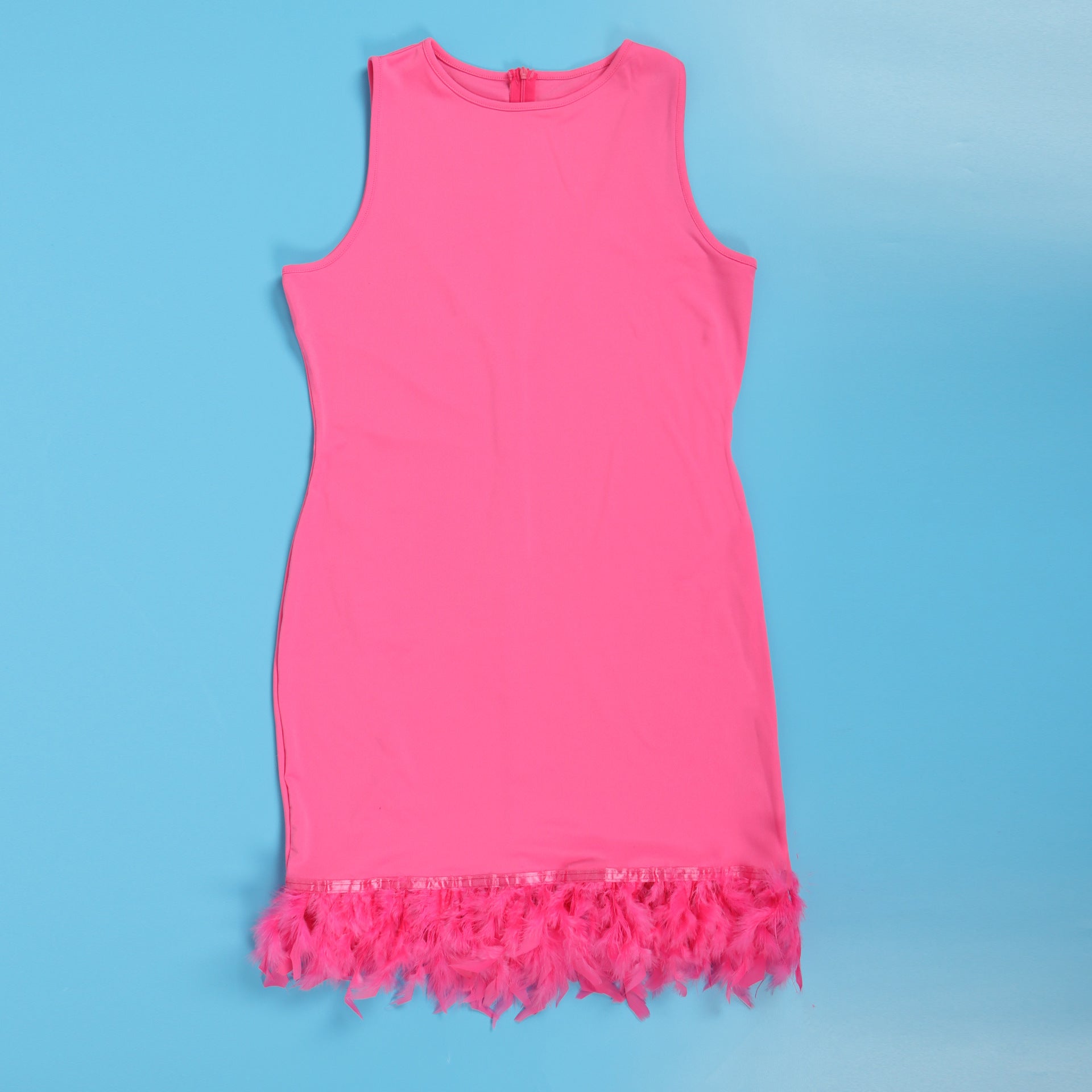 Women Casual Solid Sleeveless Feather Bodycon Dress 27