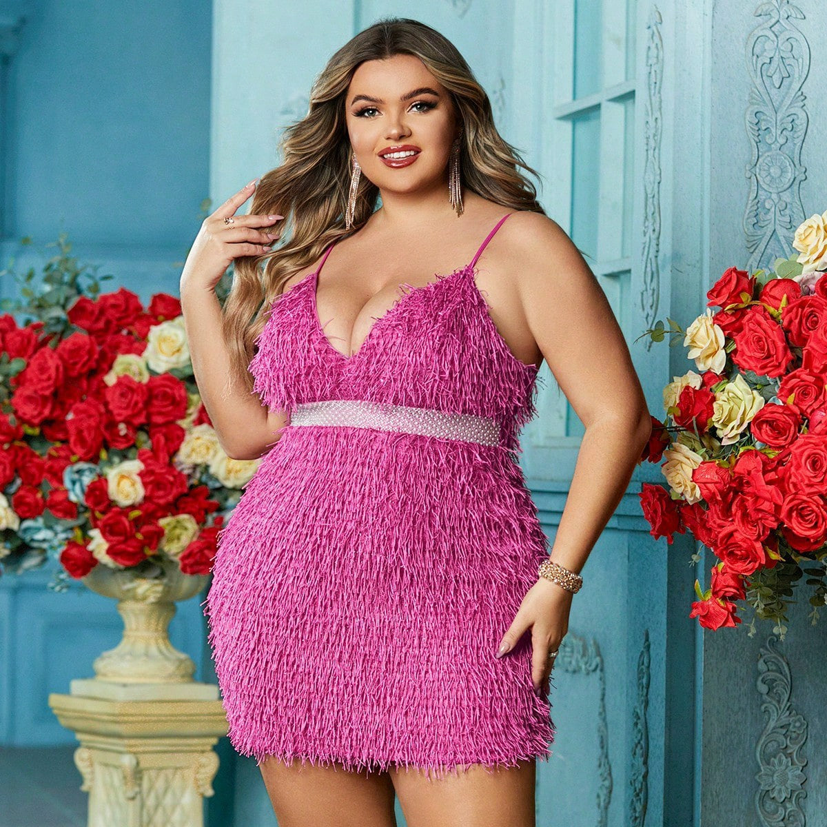 Plus Size Spring/Summer Fluffy Tassel Dress 7
