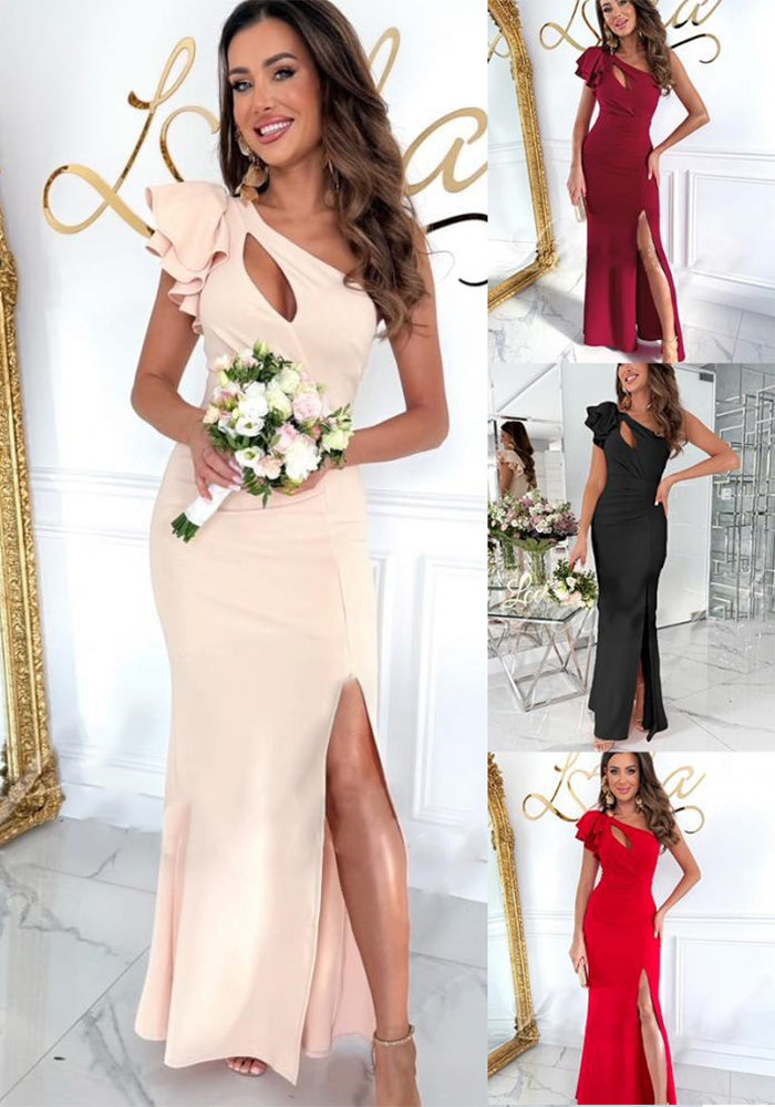 Sexy Slash-Shoulder Slit Long Dress