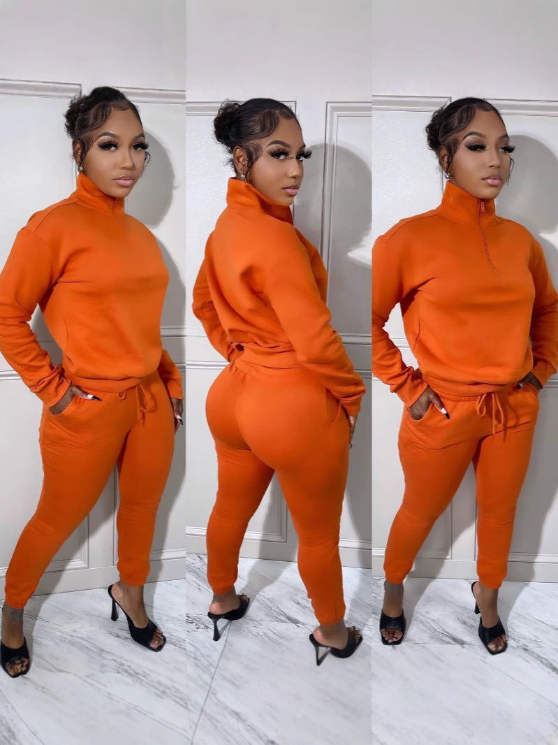 Women Winter Casual Zipper Sports Top and Pant Two Piece Set