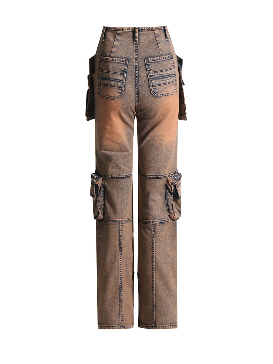 Spring American Washed Denim Cargo Pants 6