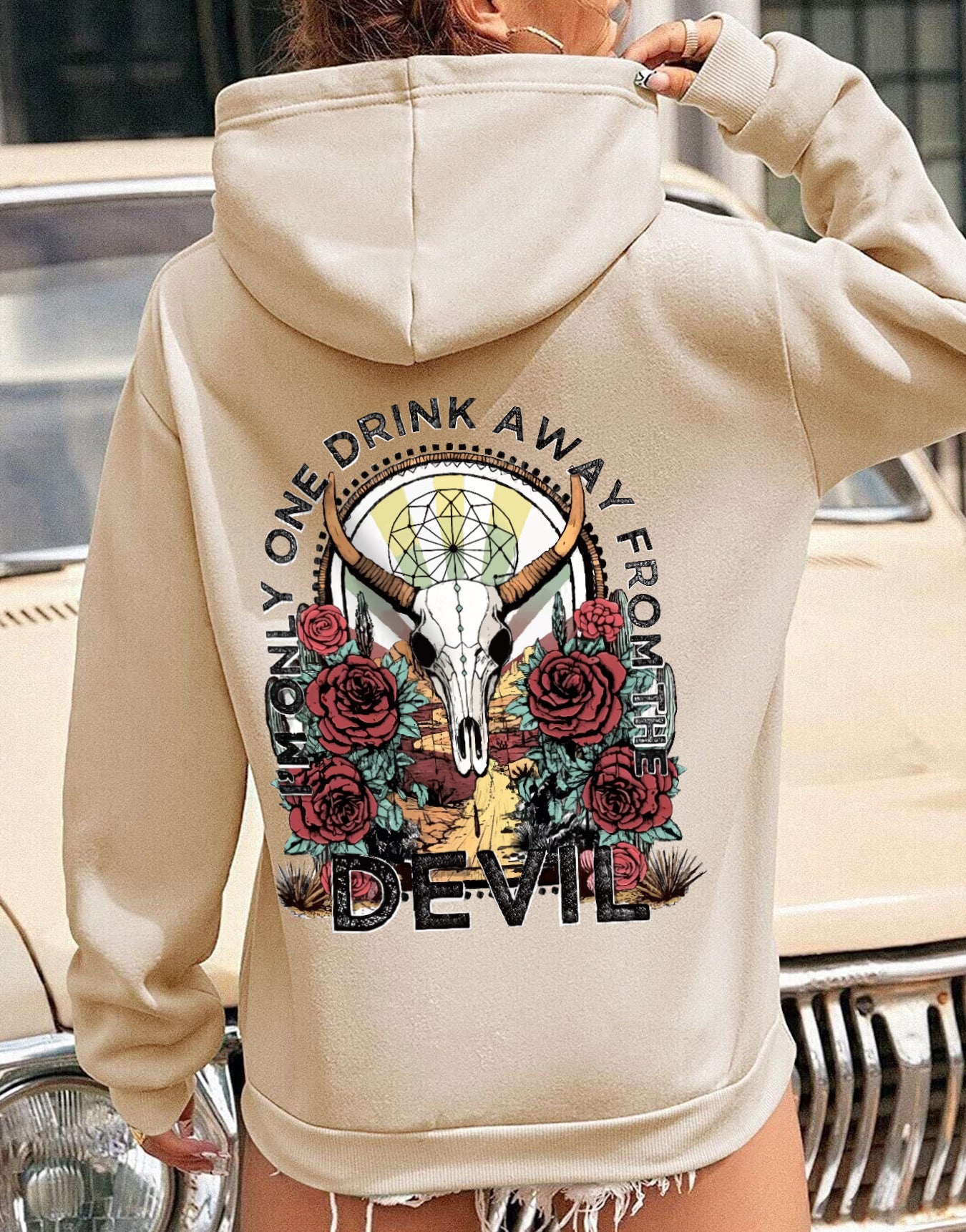 Women Solid Letter Print Oversized Hoodie 3