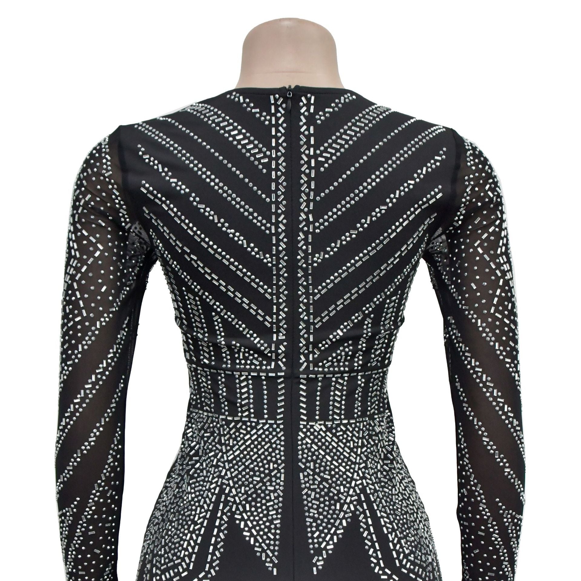 Women Solid V Neck Beaded Long Sleeve Jumpsuit 12