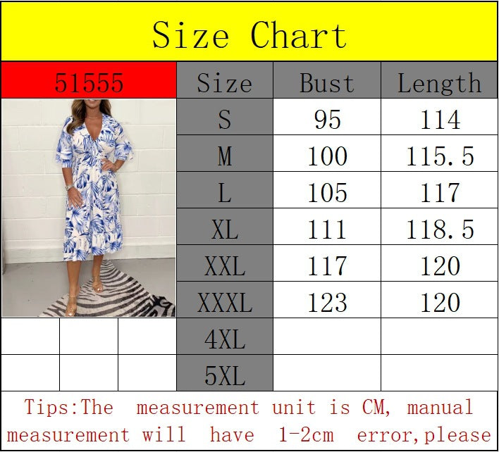 Summer Printed Casual V-Neck Long-Sleeved Dress 9