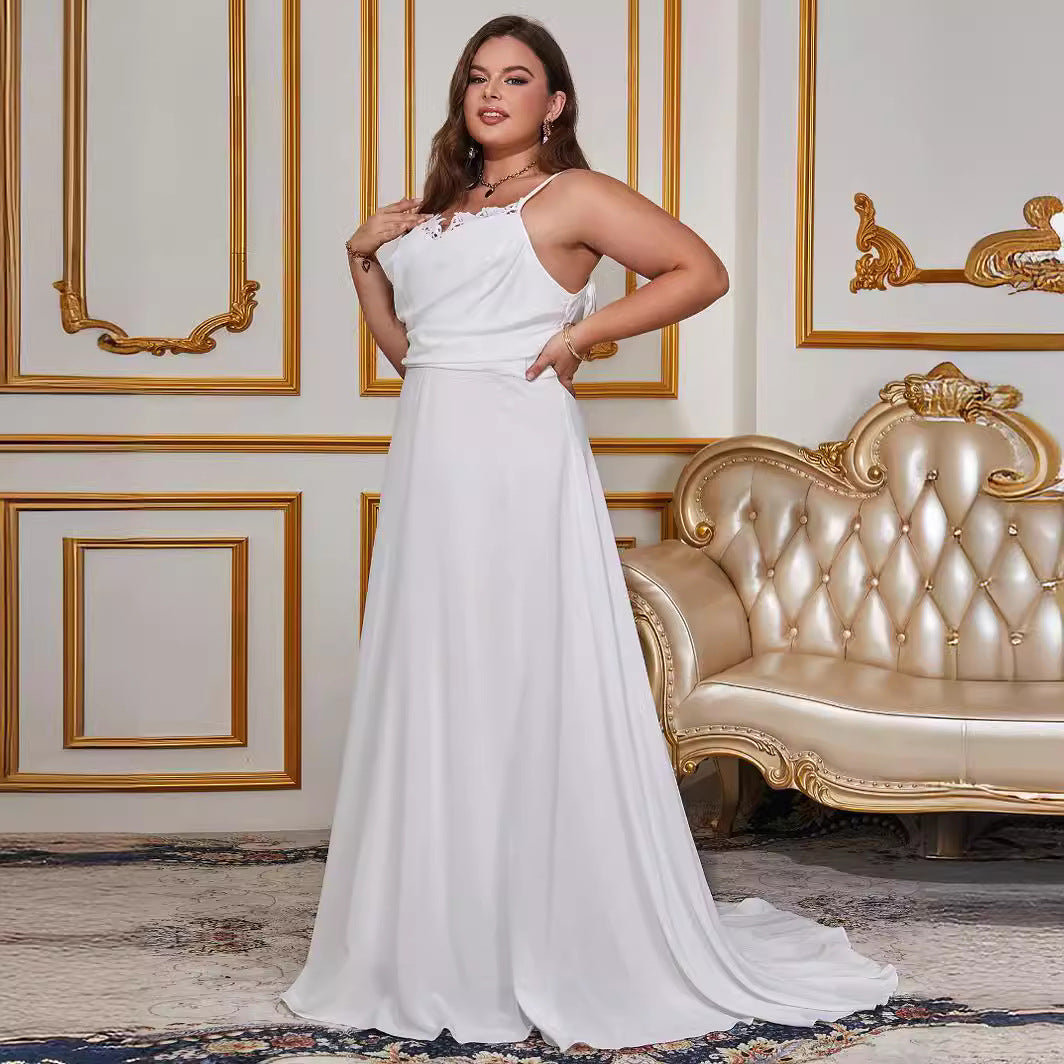 Spring And Summer Chic Elegant Solid Color Strap Low Back Trailing Formal Party Women's Wedding Dress 4