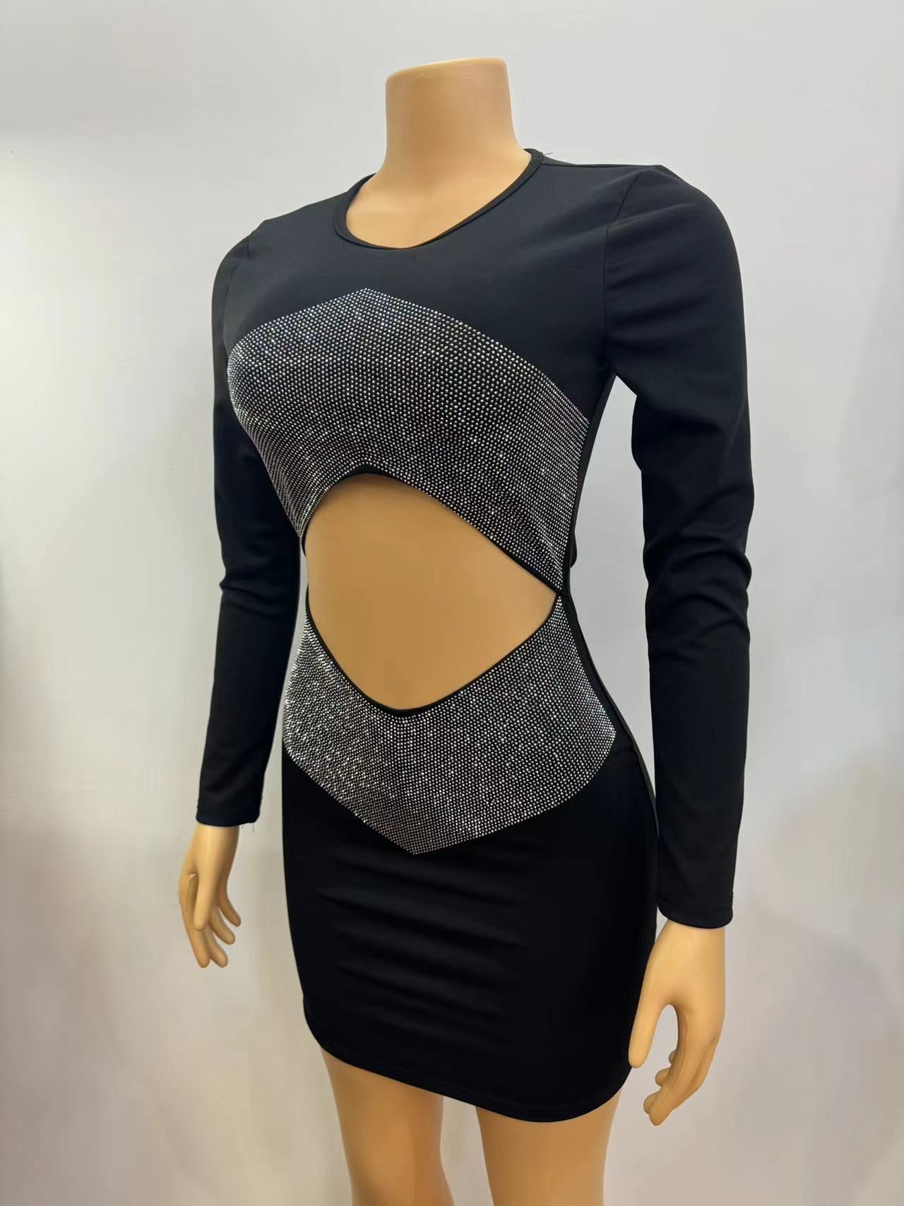 Women Sequin Cutout Round Neck Long Sleeve Bodycon Dress 6