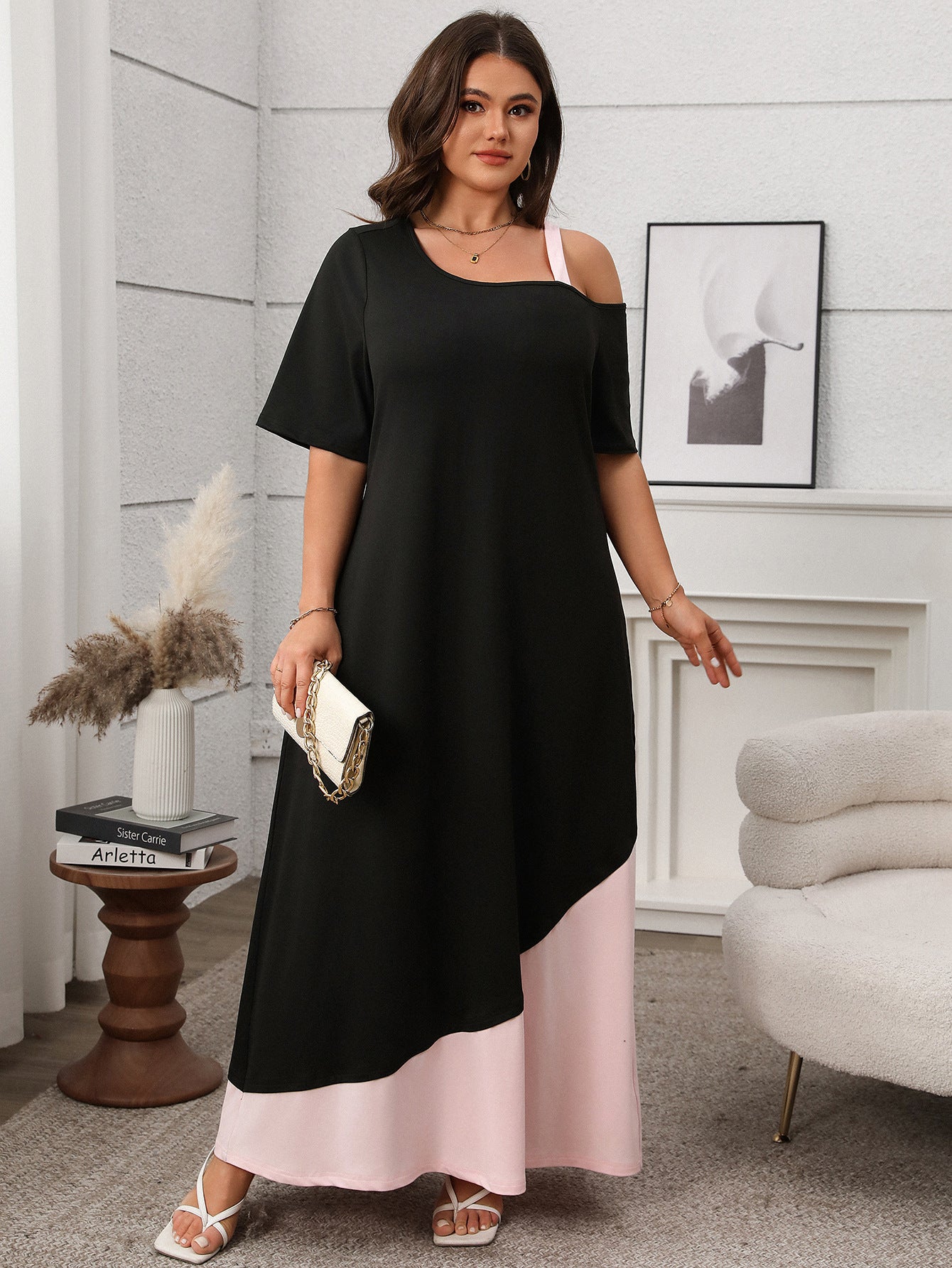 Women Spring and Summer Solid Patchwork Suspender Short Sleeve Dress 6