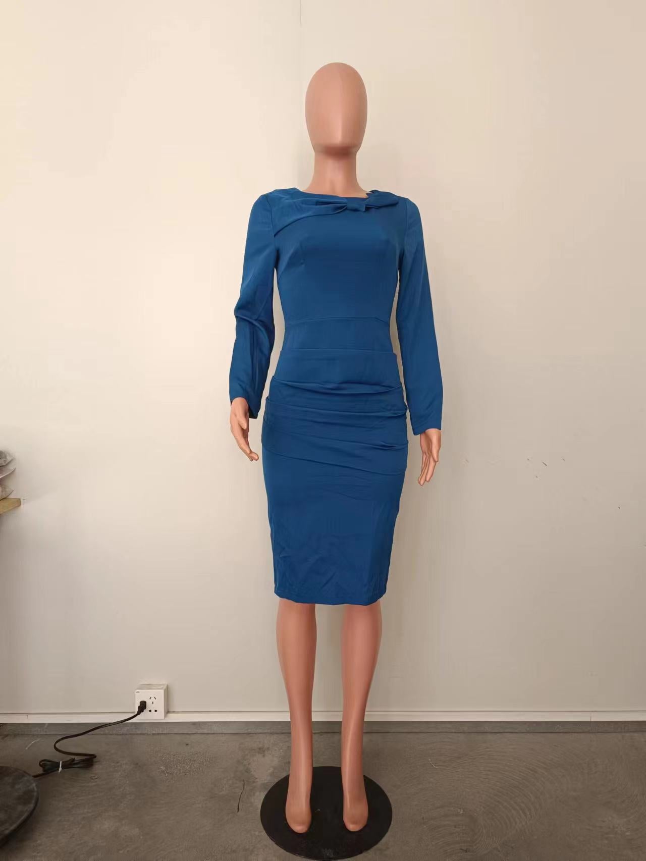 Women Solid Long Sleeve Patchwork Dress 13