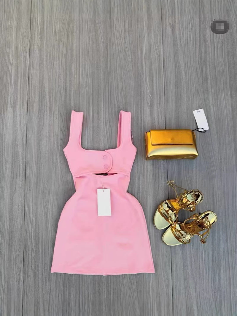 African Summer Women's Sexy Elastic Hollow Sleeveless Bodycon Dress 3