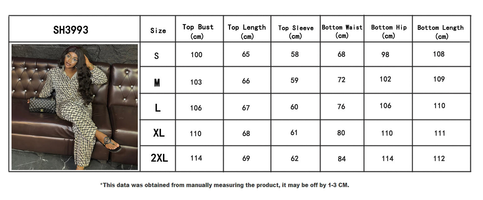 Printed Long Sleeve Shirt Wide Leg Trousers Two-Piece Set Africa Spring And Autumn Suit Fashion Women's Clothing 7