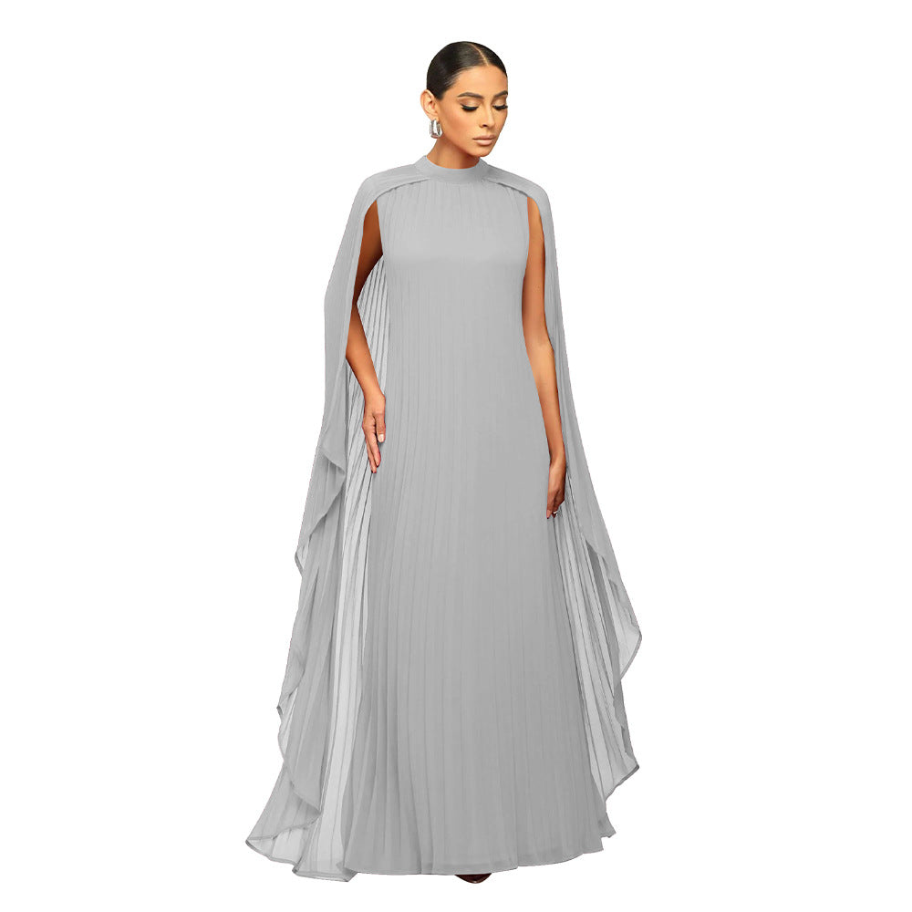 Fashion Women's Solid Color Chiffon Long Pleated Dress 8