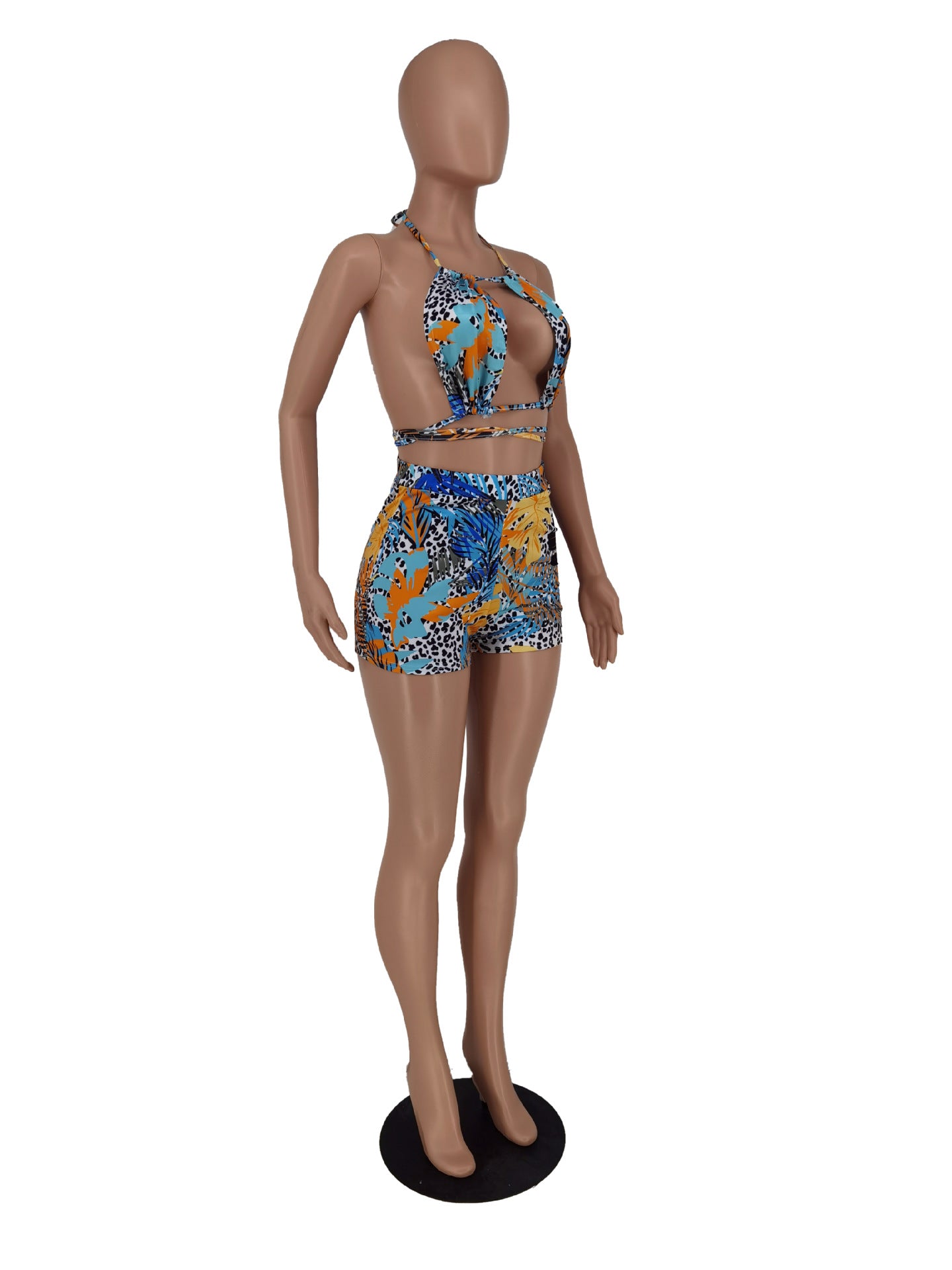 Women Printed Sleeveless Lace-Up Two Piece 10