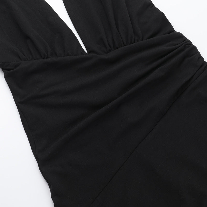 Deep V Solid Color Halter Neck Jumpsuit Autumn Slim-Fit Romper 17