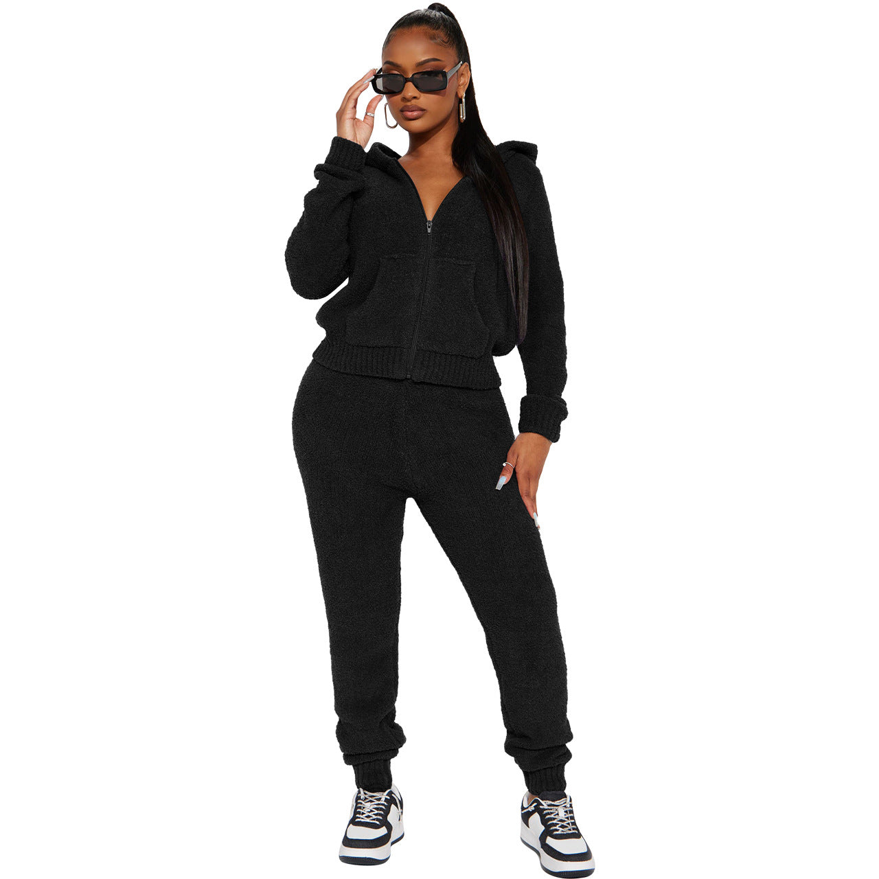 Women's Fashion Casual Hooded Fleece Two-Piece Pants Set Women's Clothing 9