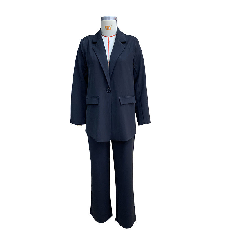 Autumn And Winter Solid Color Career Blazer High Waist Trousers Two-Piece Suit 13