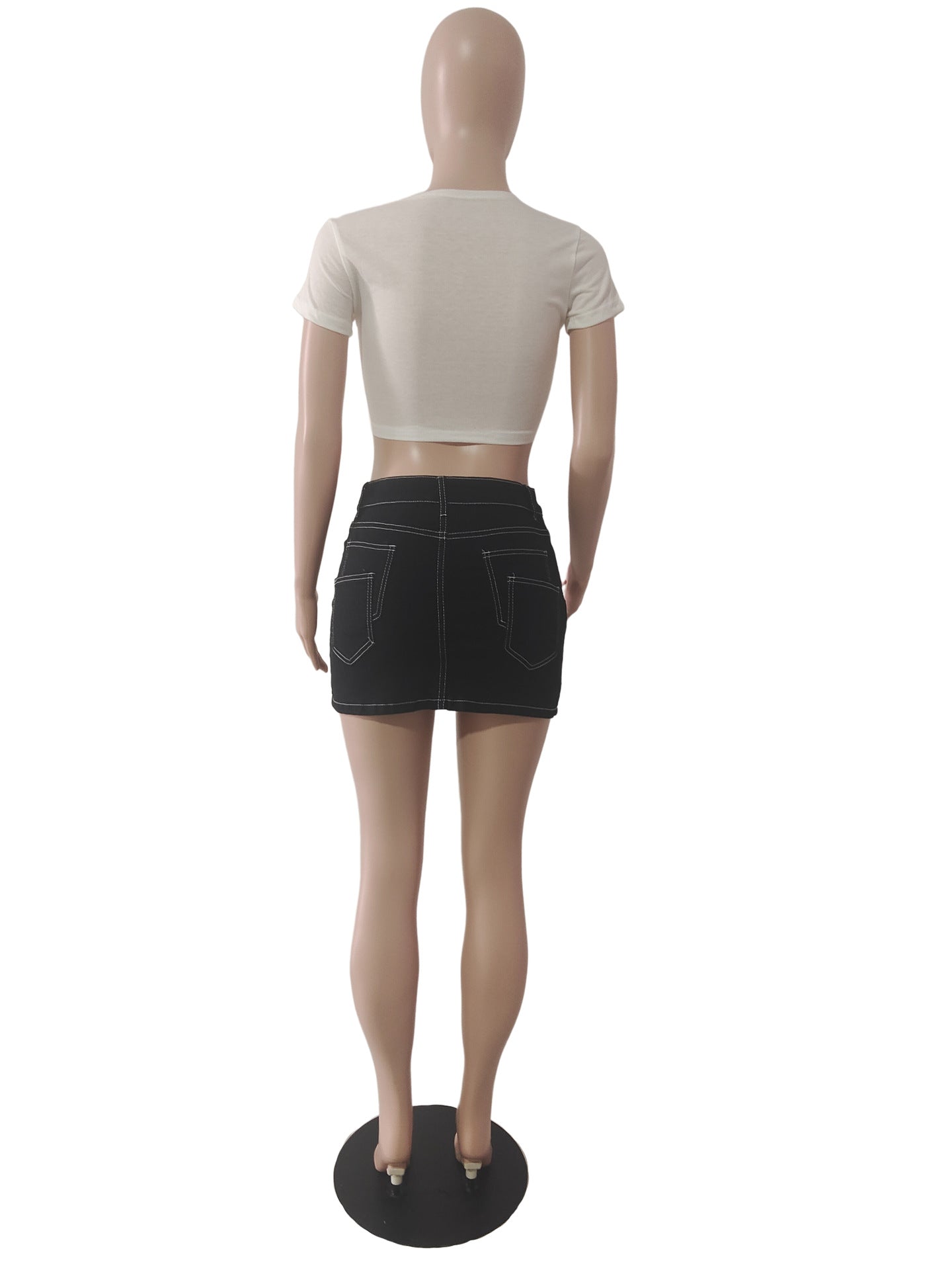 Women's Short Skirt High Stretch Solid Color Sexy Denim Skirt 10