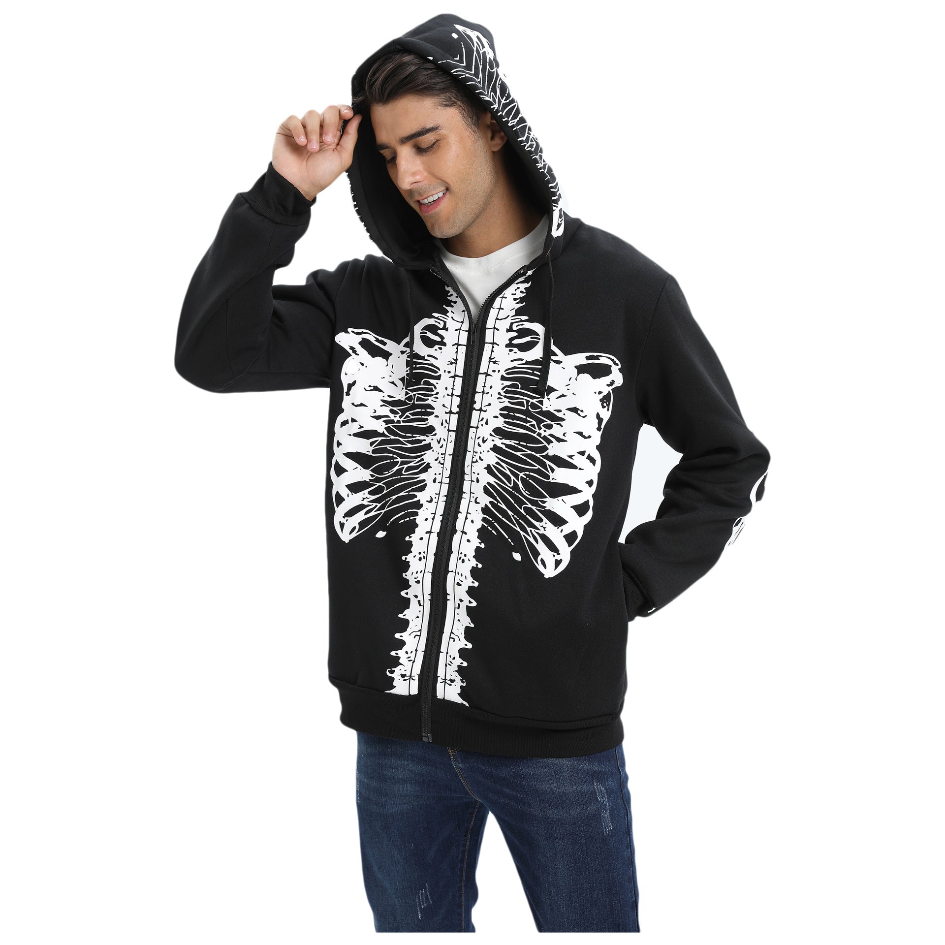 Men And Women Couple Christmas Halloween Hooded Fleece Casual Jacket