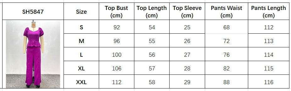 African Women Square Neck Ruffle Top And Solid Trousers Two-piece Set 10