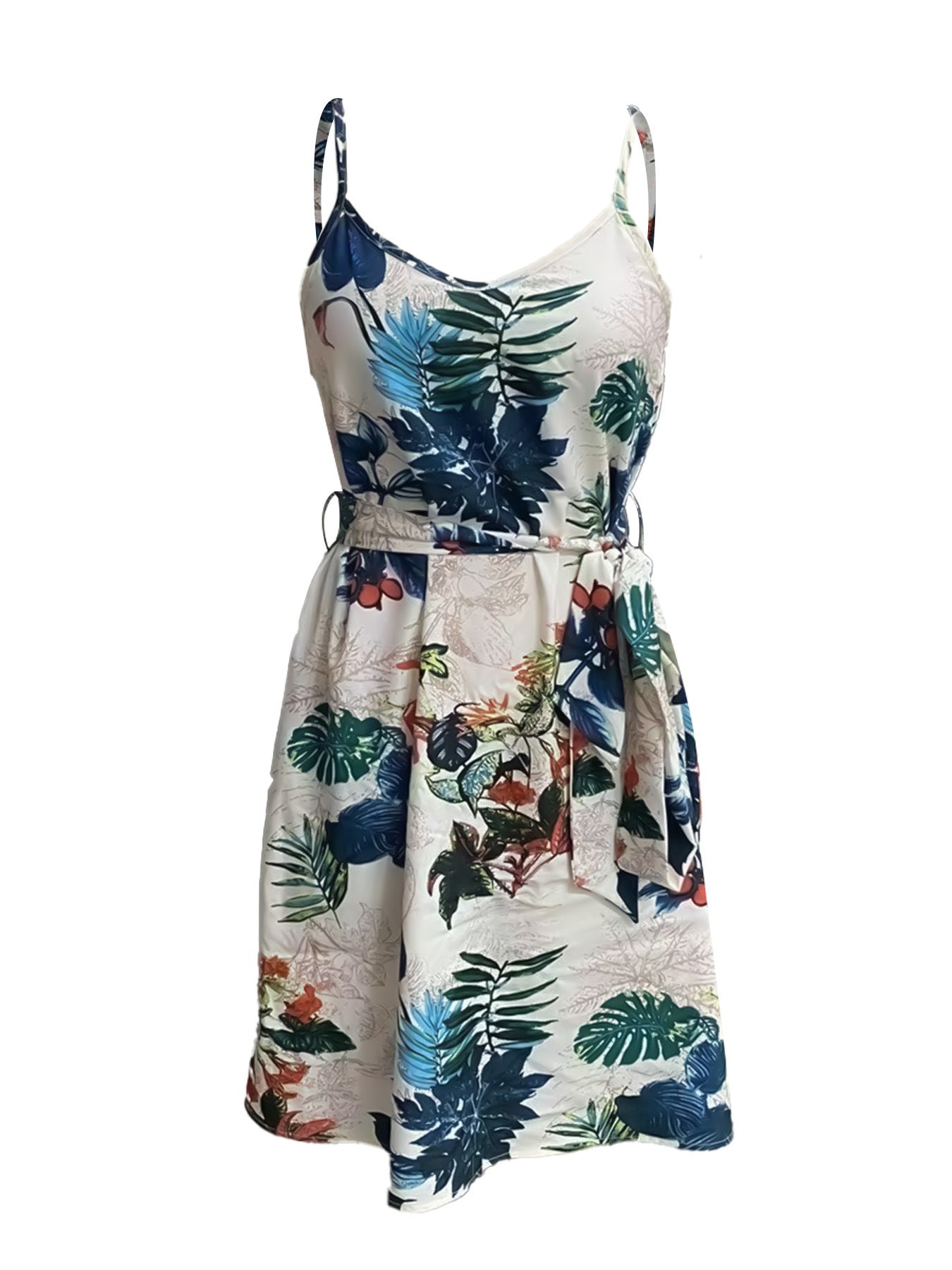 Summer print belted sleeveless low back beach holidays dress 5