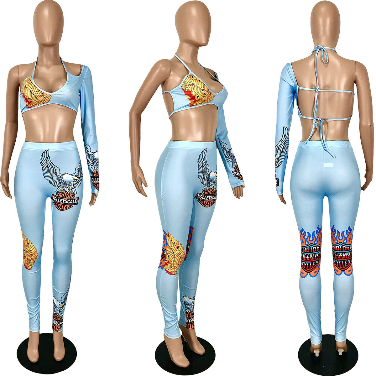 Women Print Single Sleeve Top and Pant Casual Two-piece Set 8