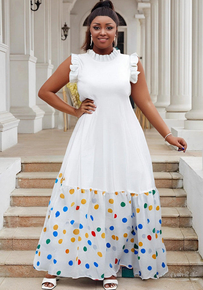 Plus Size Women summer ruffled Round Neck leopard print Patchwork dress