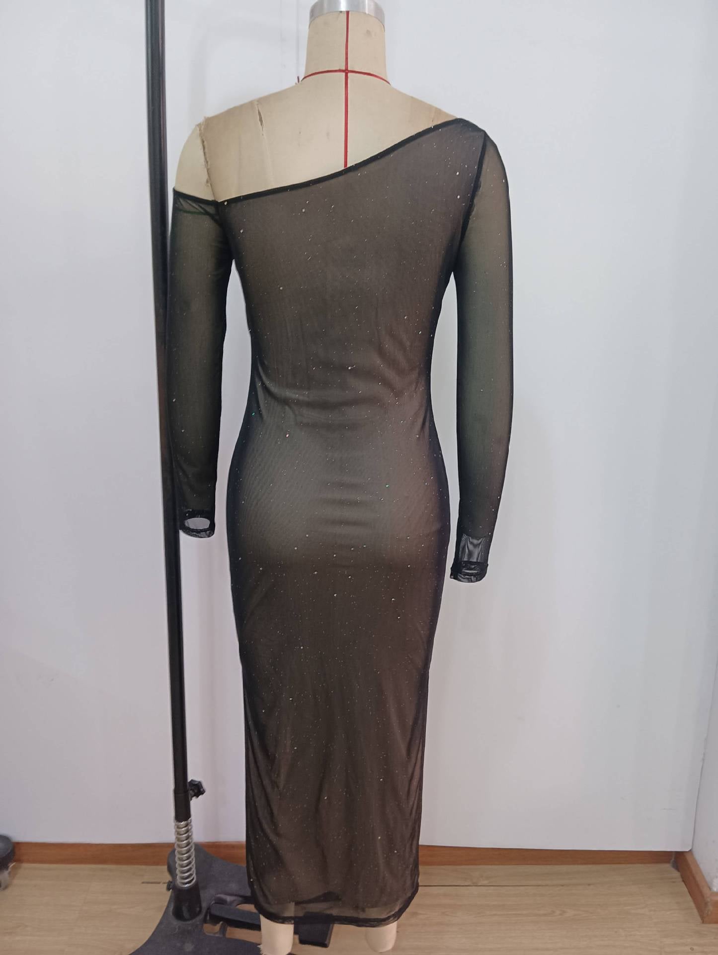 Women Long-Sleeved Draped Slash Shoulder Dress 8