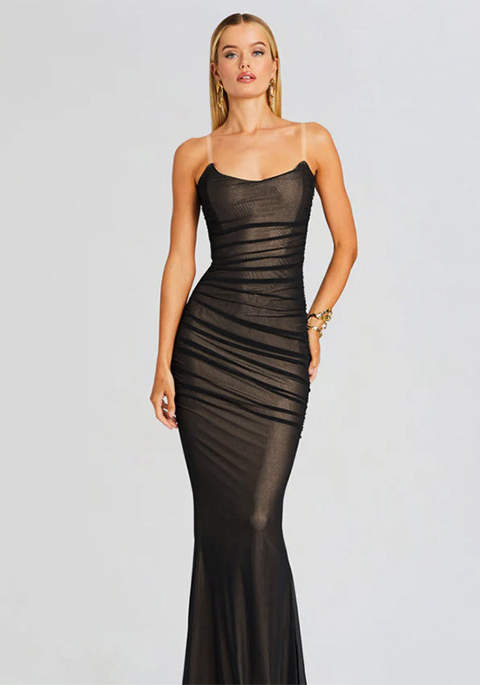 Autumn Chic Sexy Mesh Sheer Strap Long Dress