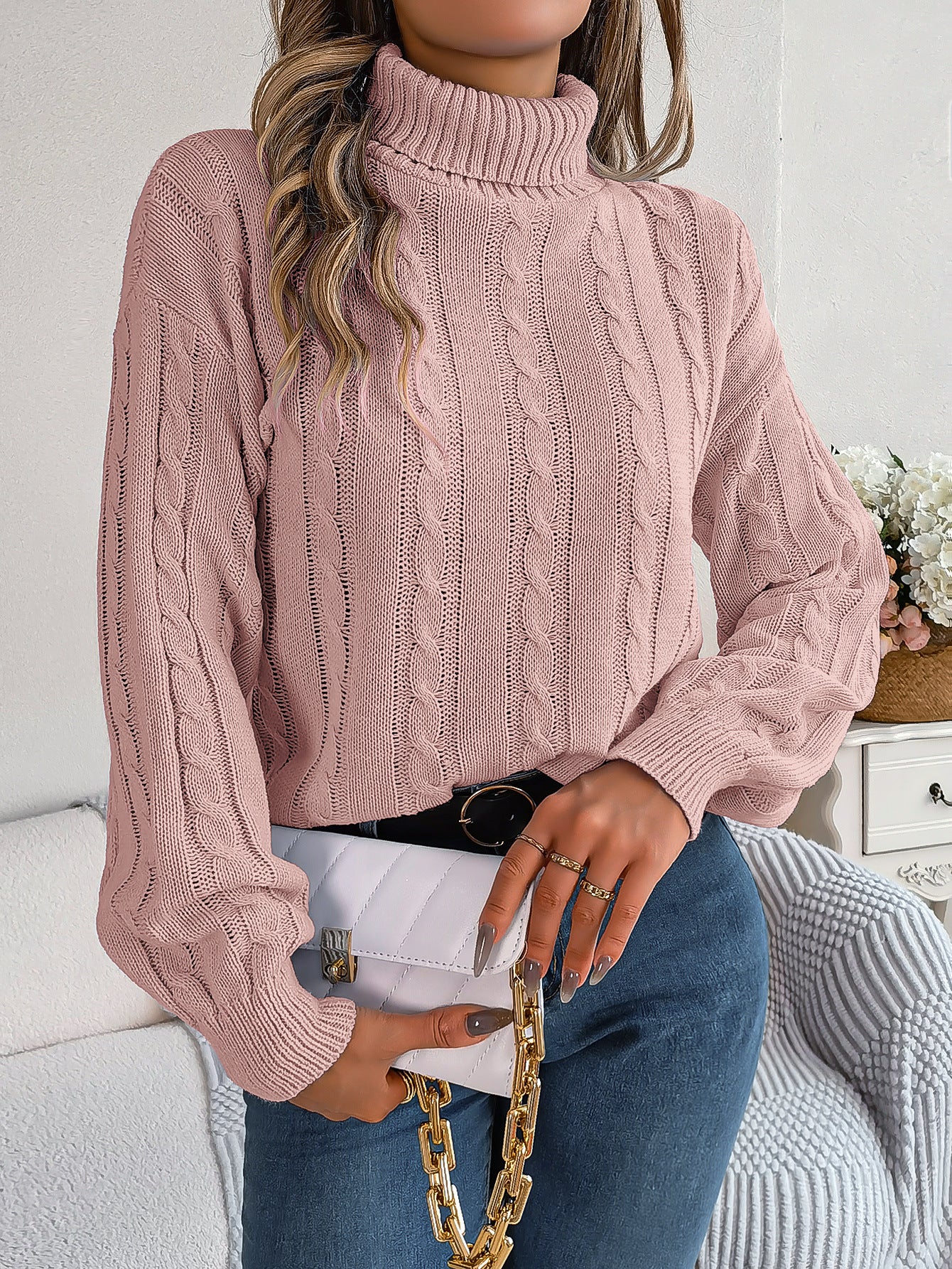Women Fall/Winter Casual Solid Long Sleeve Turtleneck Sweater 3