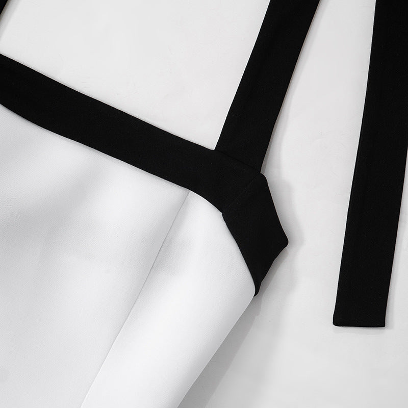 Women contrast color Halter Neck lace sexy dress 11