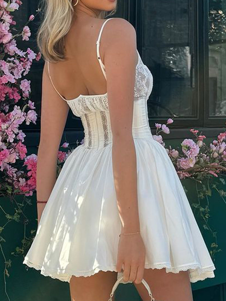 Women Sexy Lace Backless Sexy White Suspender Skirt Tutu Skirt 5