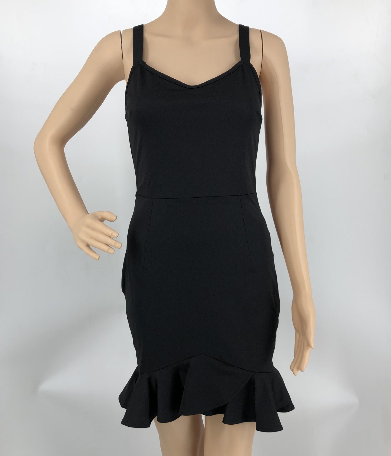 Fashion Solid Color Straps Ruffle Bodycon Dress 9