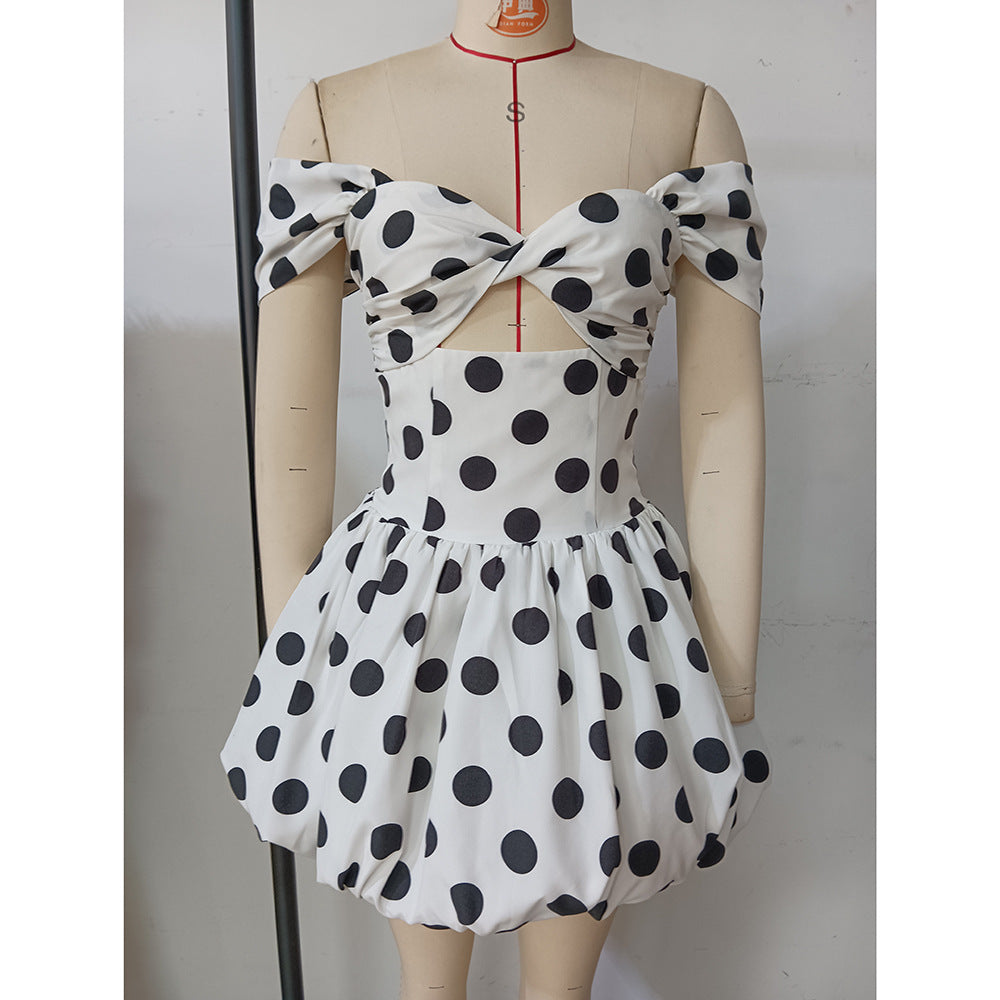 Women Polka Dot Print Strapless Backless Casual Holidays Sexy Dress 8
