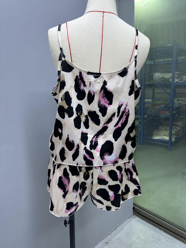 Women casual leopard suspender two-piece set 11