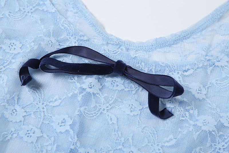 Women Spring Sexy See-Through Hollow Jacquard Long Sleeve Lace Jumpsuit 13