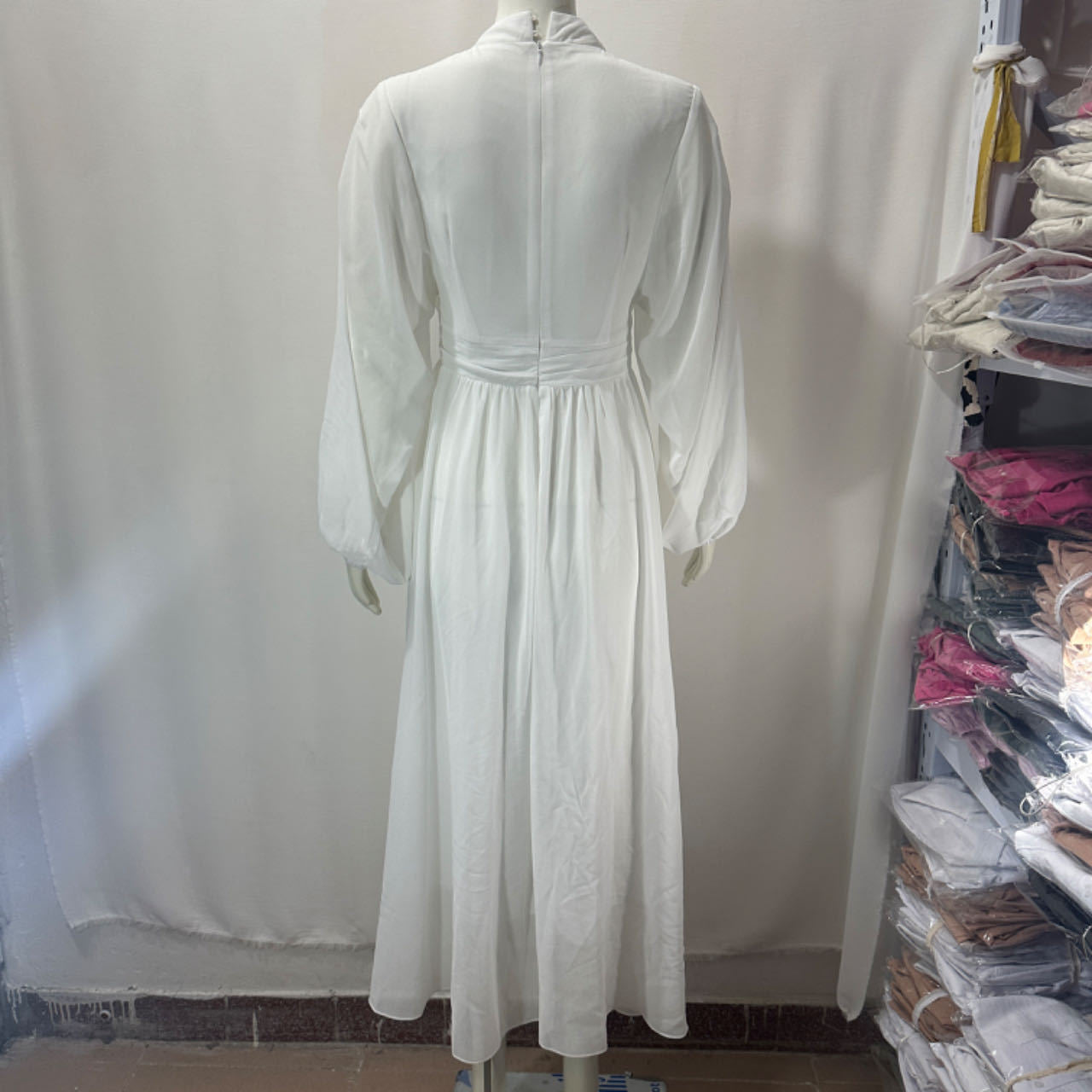 Chic half turtleneck long sleeve pleated midi dress for women 12