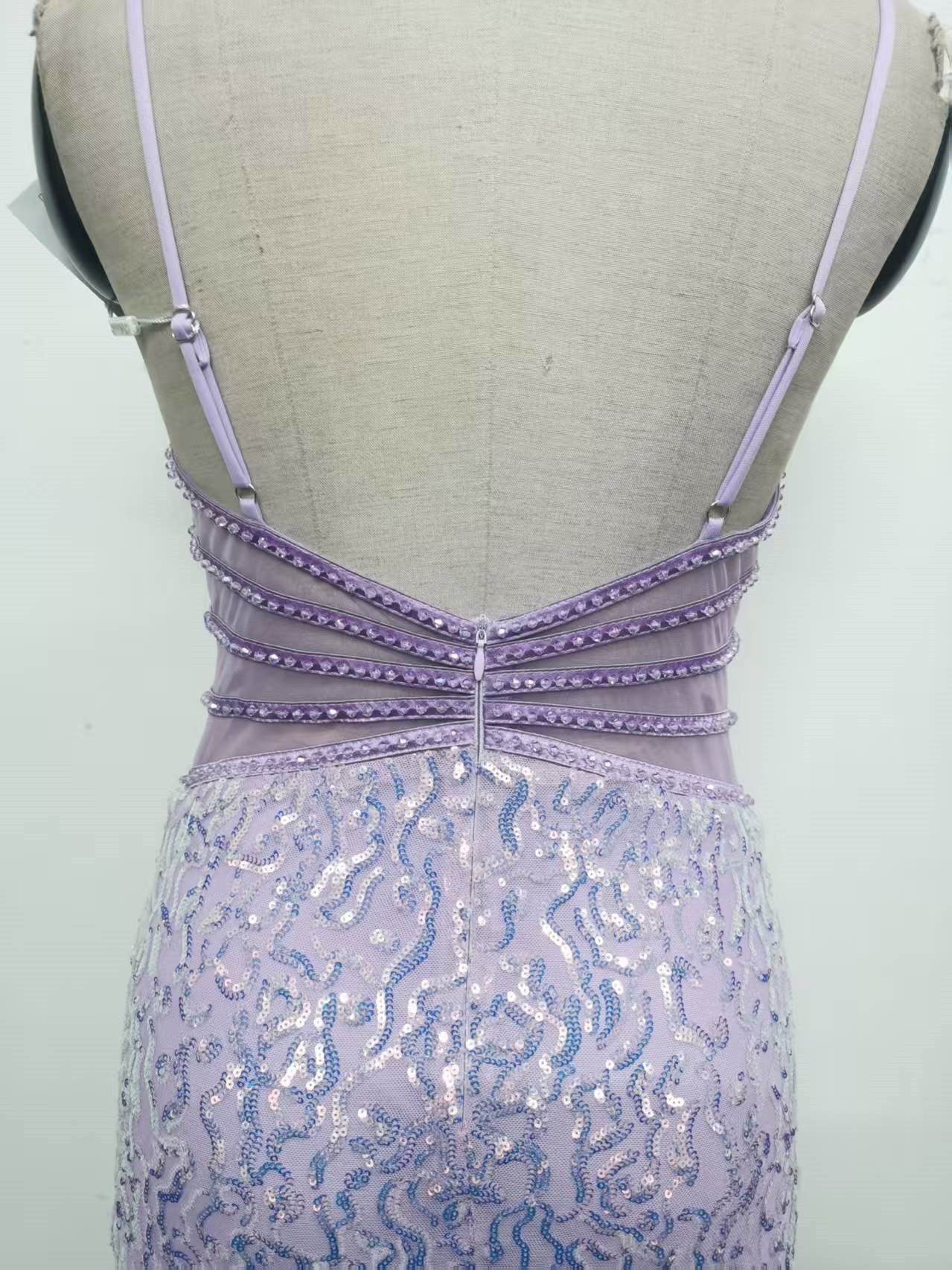 Women clothing V Neck sequins beaded hollow mesh off-shoulder Formal Party evening dress 33