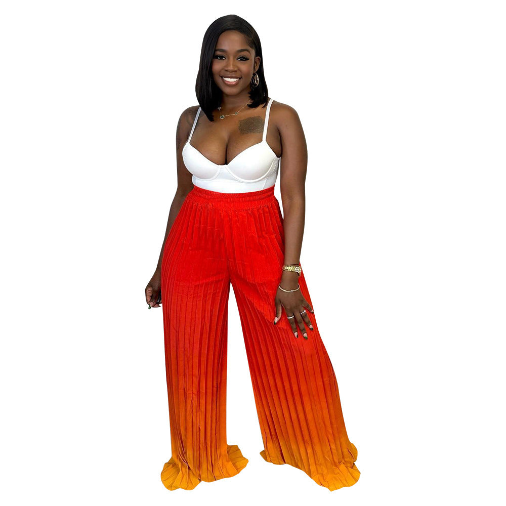 Women's Fall Winter Fashion Gradient Loose Pleated Casual Pants 4