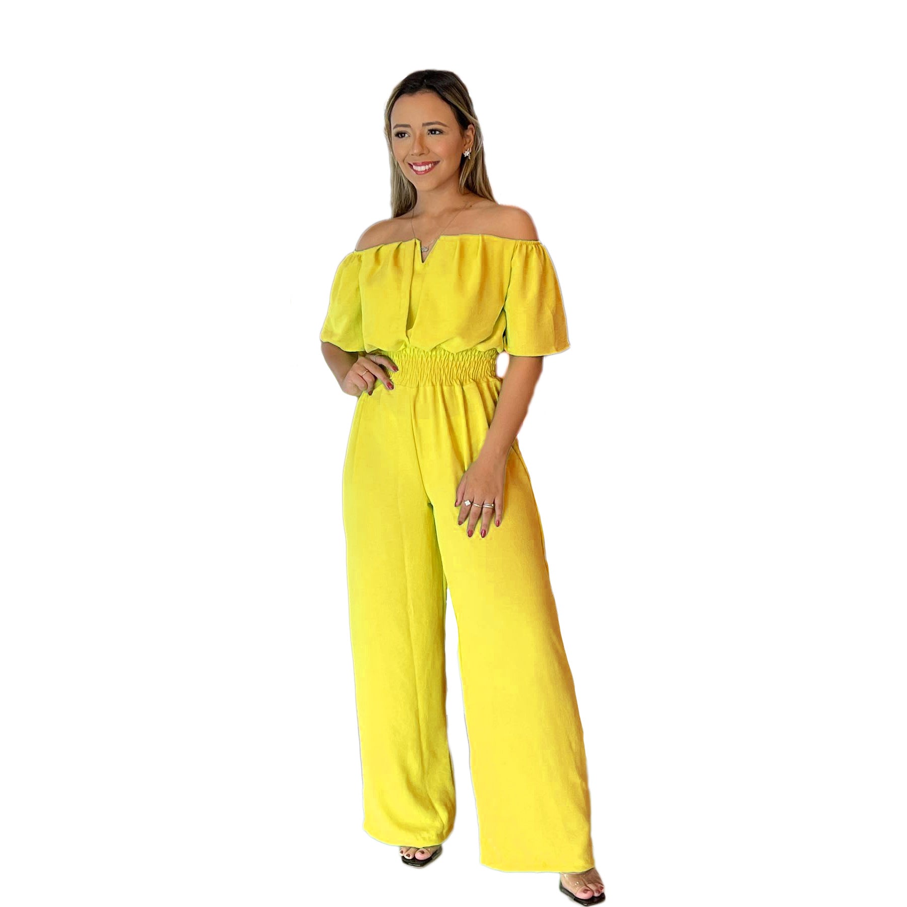 Off Shoulder Chic Slim Waist Casual Wide Leg Jumpsuit 8