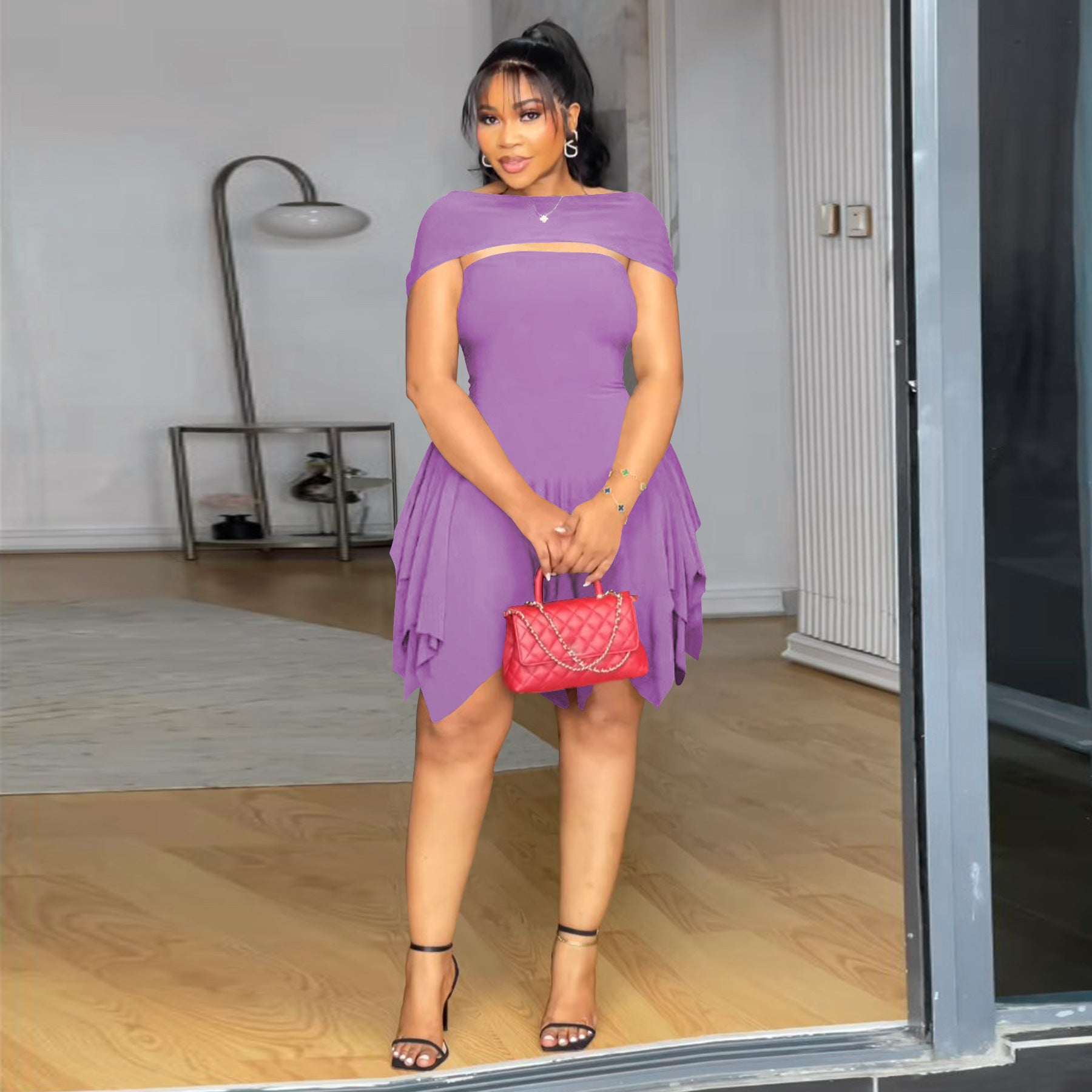 Women street sexy ruffle Strapless Tight Fitting short dress 8