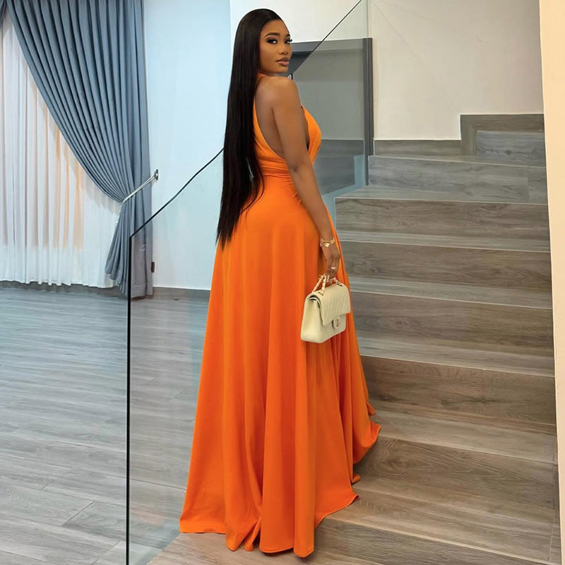 Women Solid Pleated Round Neck Sleeveless Bodycon Dress 8