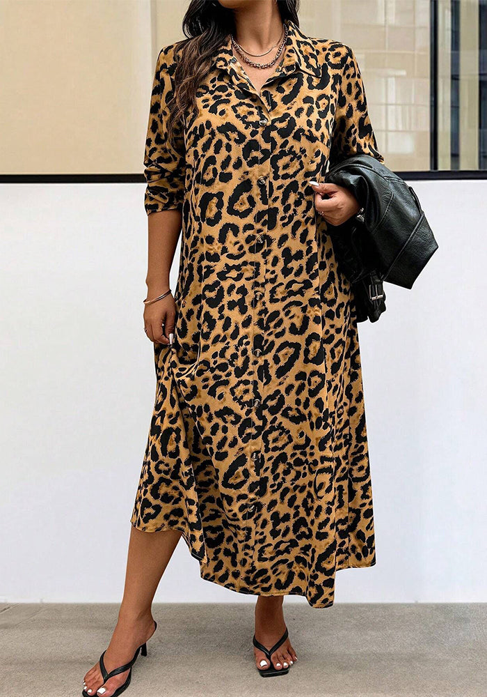 Women leopard print long sleeve dress