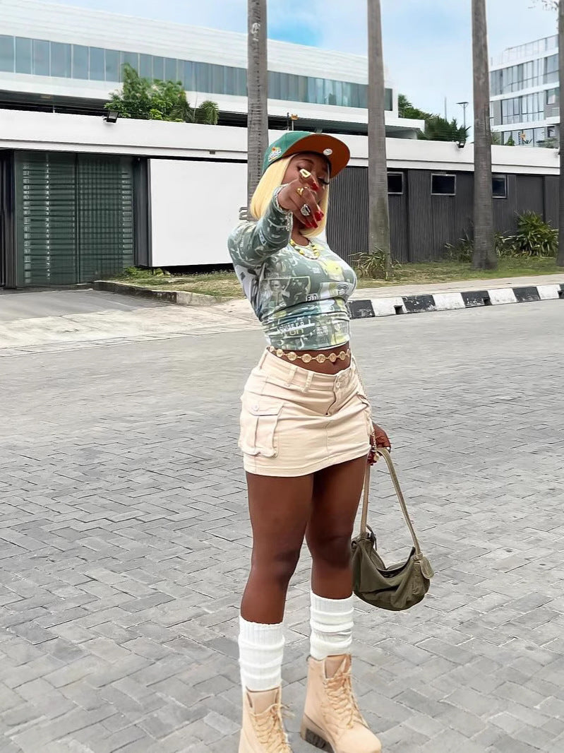 High-Waist Cargo Pocket Bodycon Mini Skirt 5